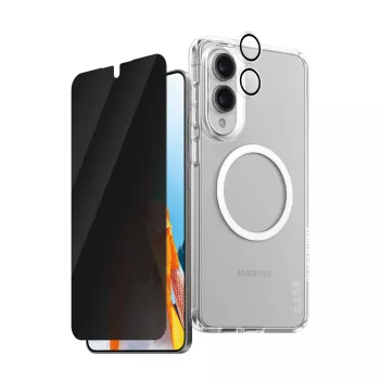 Conjunto de proteção PanzerGlass Flagship 3-em-1: capa, vidro temperado Privacy, proteção da lente da câmara para Samsung Galaxy S25 Edge