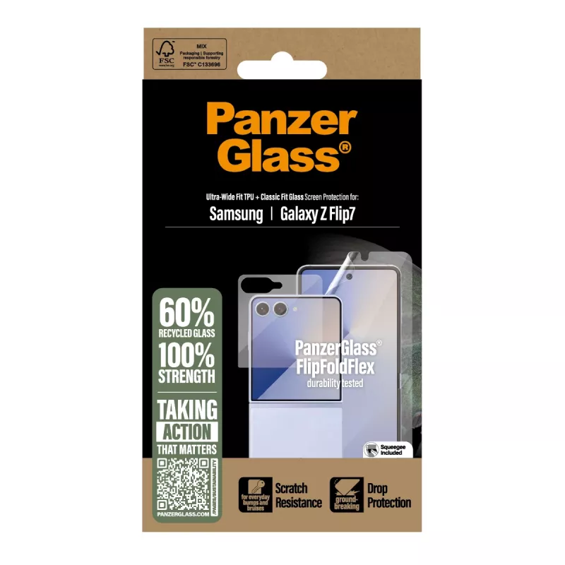 Conjunto de proteção PanzerGlass FlipFoldFlex 2-em-1 Classic Fit vidro + película TPU Ultra-Wide para Samsung