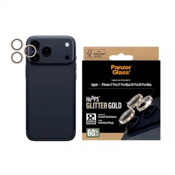 PanzerGlass® Hoops® proteção da lente da câmara glitter dourado iPhone 17 Pro | iPhone 17 Pro Max | iPhone 16 Pro | 16 Pro Max