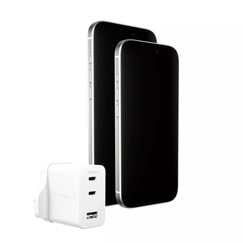PanzerGlass empower™ by ® carregador múltiplo Turbo 70W incl. 2 x USB-C + USB-A | ficha UK | branco prateado