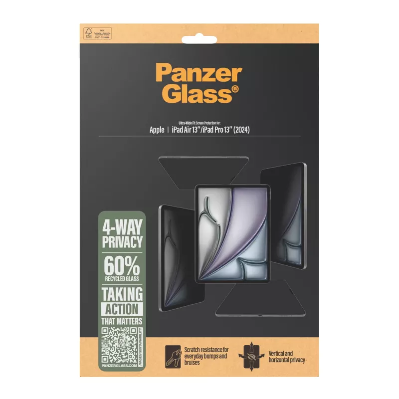 PanzerGlass ® proteção de ecrã de privacidade 4 vias iPad Air 13 polegadas (2024-2025) | iPad 13 polegadas Pro (2024-2025) | Ultra-Wide Fit