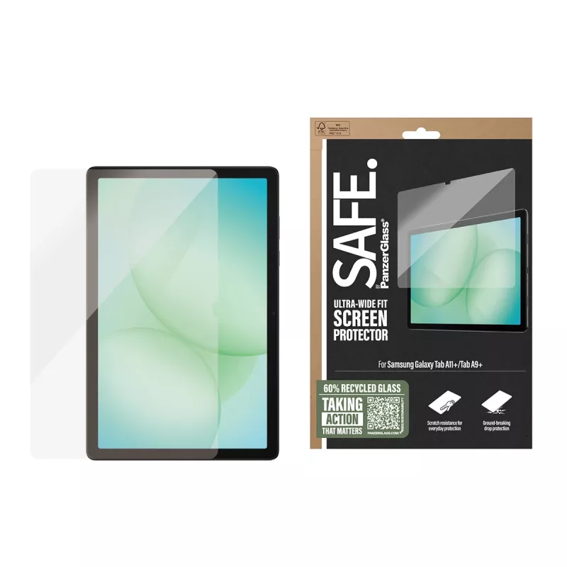 PanzerGlass SAFE. by ® proteção de ecrã Samsung Galaxy Tab A11+ | Tab A9+ | Ultra-Wide Fit