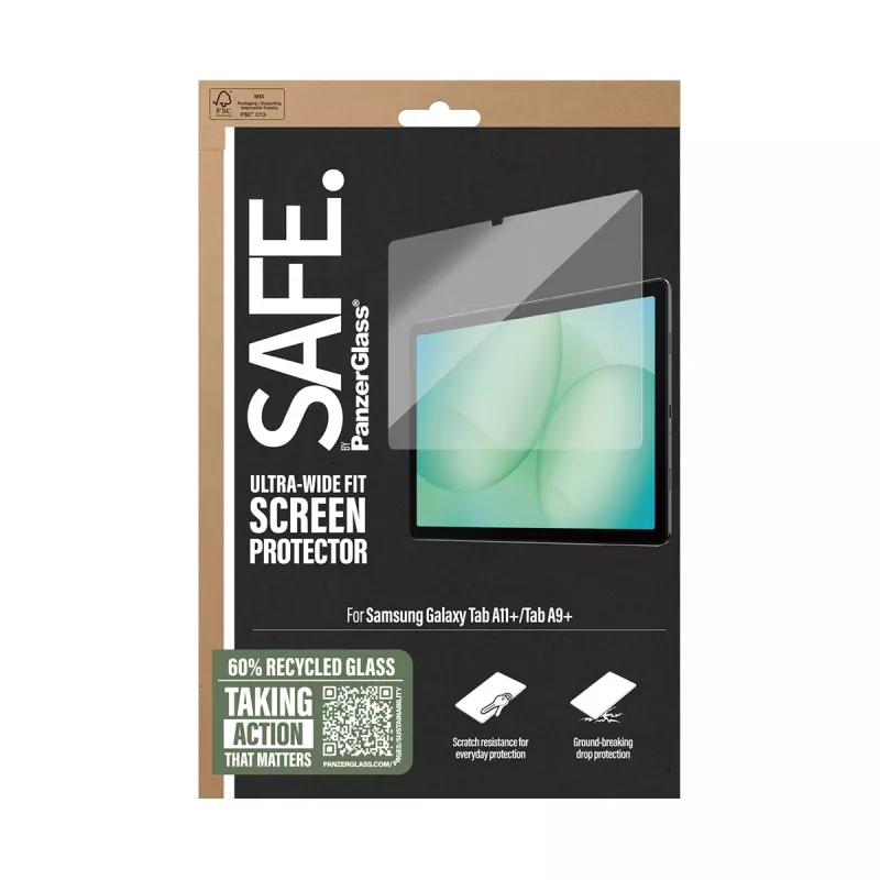 PanzerGlass SAFE. by ® proteção de ecrã Samsung Galaxy Tab A11+ | Tab A9+ | Ultra-Wide Fit