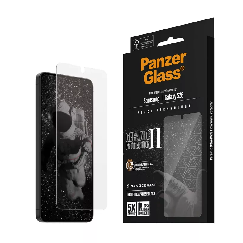 PanzerGlass® proteção de ecrã em cerâmica Samsung Galaxy S26 | Ultra-Wide Fit com EasyAligner