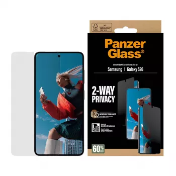 PanzerGlass 2-Way Privacy Screen Protector para Samsung Galaxy S26 — Ultra-Wide Fit, PET + silicone, resistente a riscos e choques