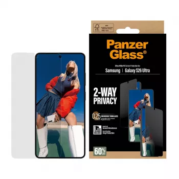Proteção de ecrã PanzerGlass 2-Way Privacy para Samsung Galaxy S26 Ultra — filtro de privacidade PET, EasyAligner, 1 unid.