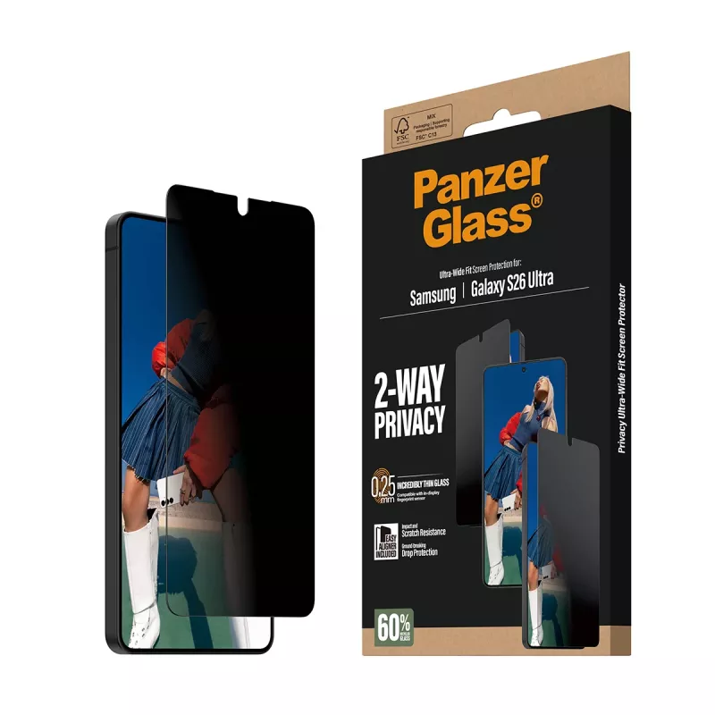 Proteção de ecrã PanzerGlass 2-Way Privacy para Samsung Galaxy S26 Ultra — filtro de privacidade PET, EasyAligner, 1 unid.