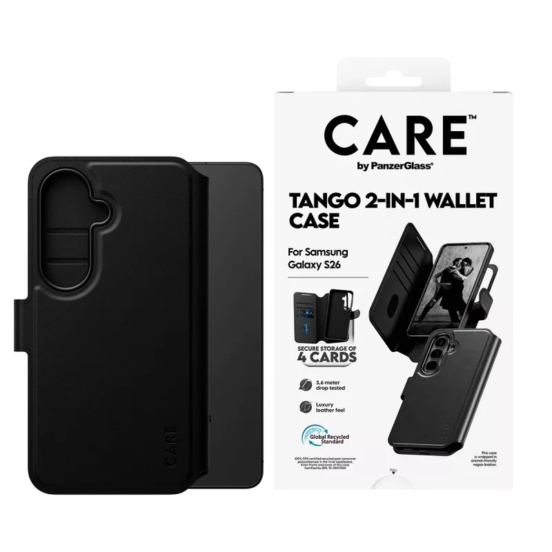 PanzerGlass CARE capa-carteira 2-em-1 com Qi para Samsung Galaxy S26, capa transparente
