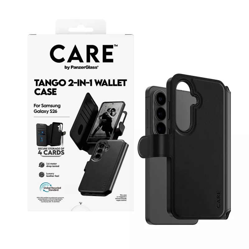 PanzerGlass CARE capa-carteira 2-em-1 com Qi para Samsung Galaxy S26, capa transparente