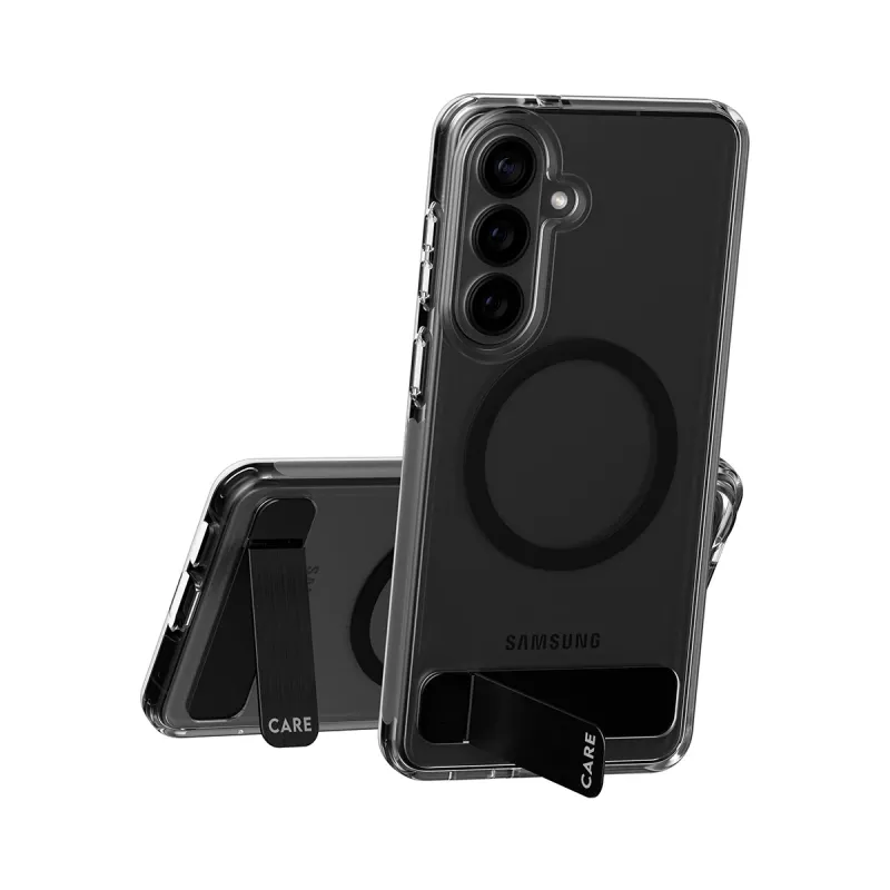 PanzerGlass CARE™ by ® capa transparente com kickstand preto e Qi Samsung Galaxy S26+