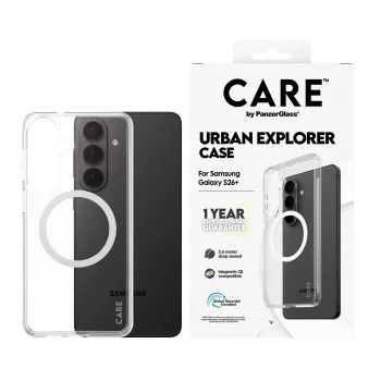 Capa protetora PanzerGlass CARE Urban Explorer Case para Samsung Galaxy S26+ — transparente, branca compatível com Qi