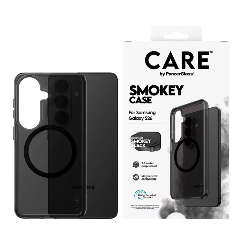 Capa de proteção PanzerGlass CARE™ Smokey Case com Qi preto para Samsung Galaxy S26