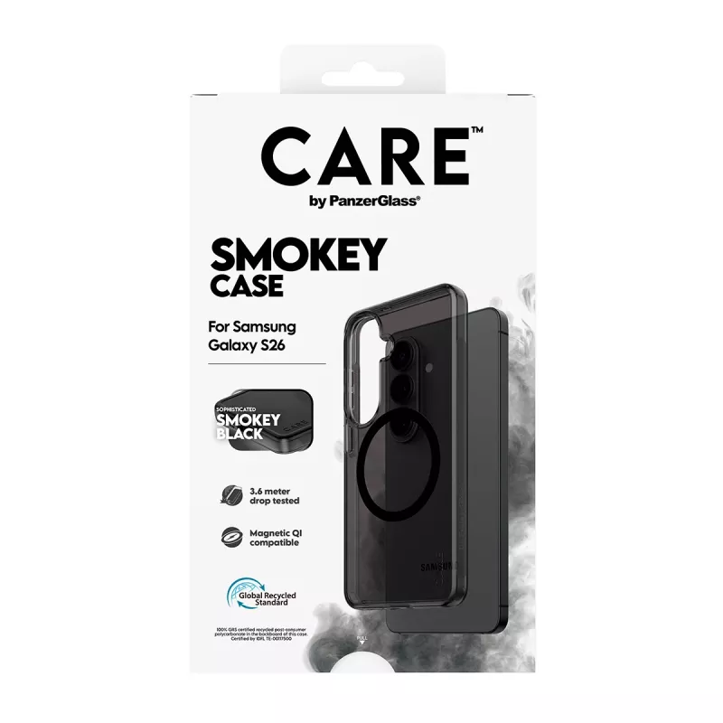 Capa de proteção PanzerGlass CARE™ Smokey Case com Qi preto para Samsung Galaxy S26