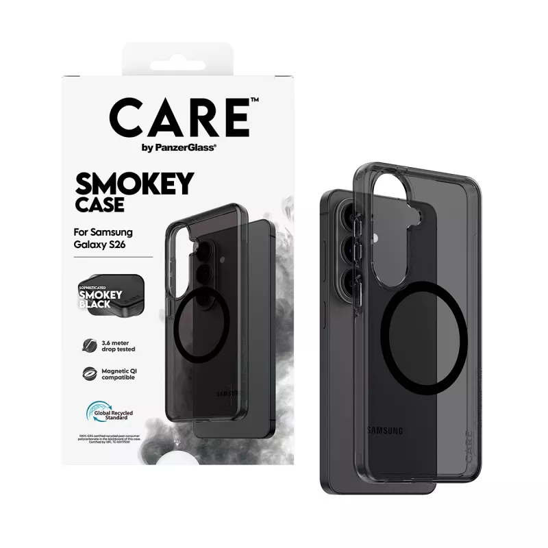 Capa de proteção PanzerGlass CARE™ Smokey Case com Qi preto para Samsung Galaxy S26