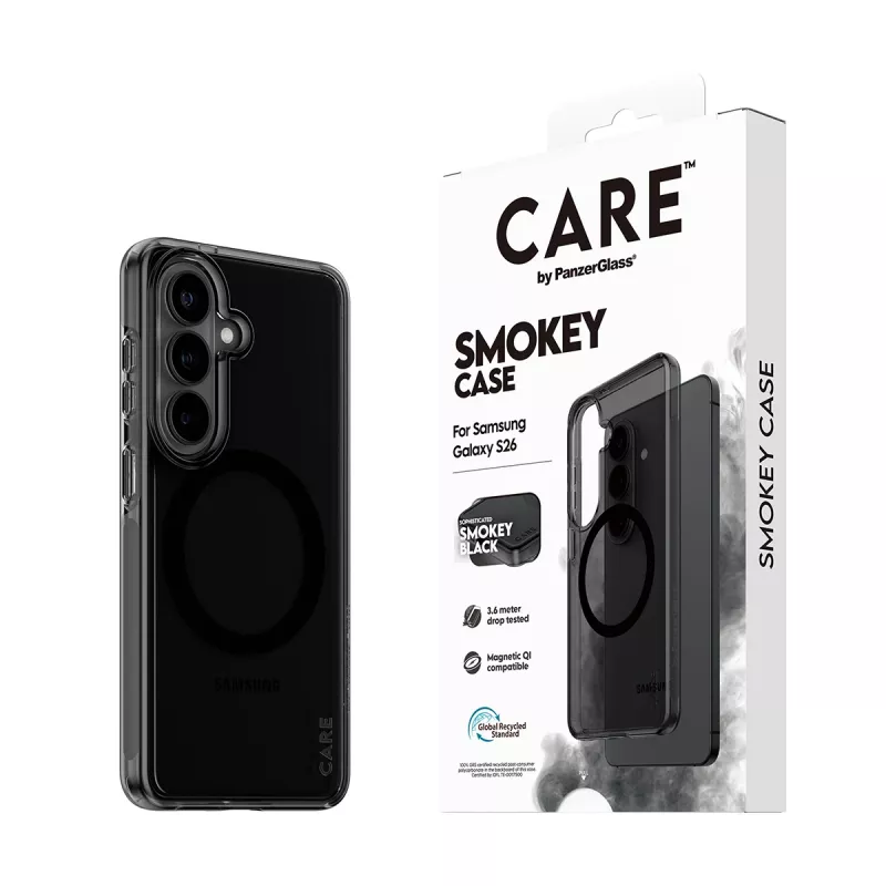 Capa de proteção PanzerGlass CARE™ Smokey Case com Qi preto para Samsung Galaxy S26