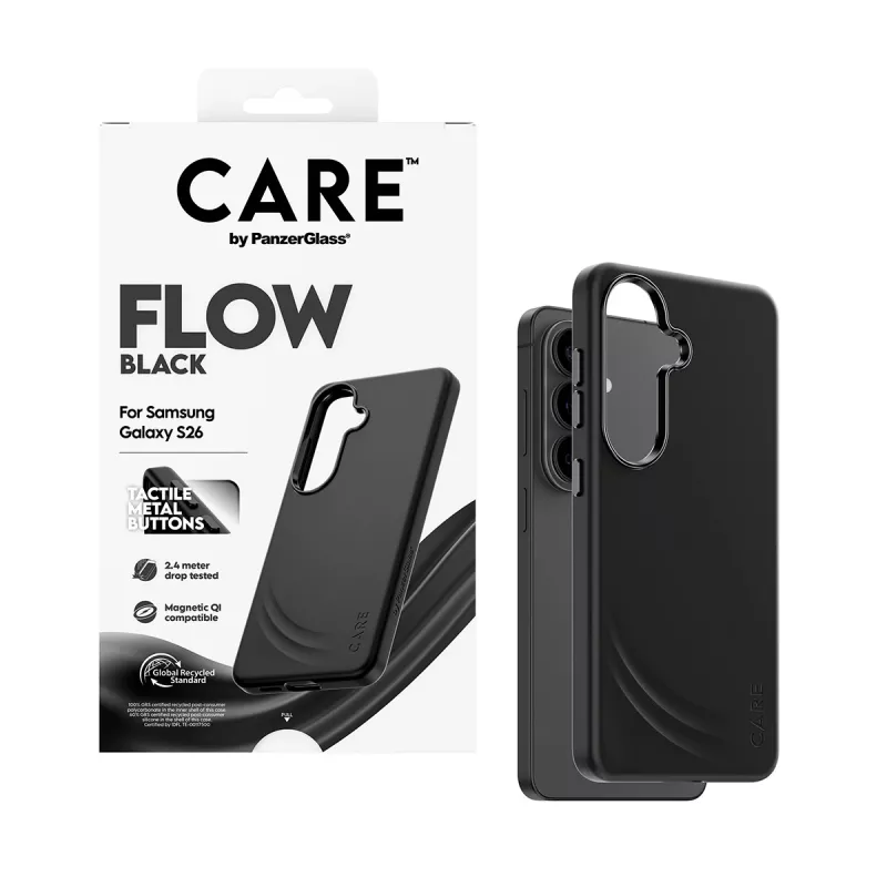 Capa PanzerGlass CARE™ by ® Flow Case preta c. Qi Samsung Galaxy S26