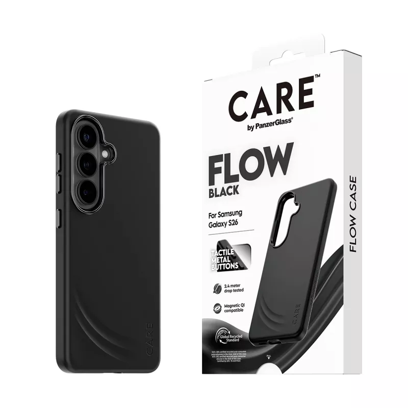 Capa PanzerGlass CARE™ by ® Flow Case preta c. Qi Samsung Galaxy S26