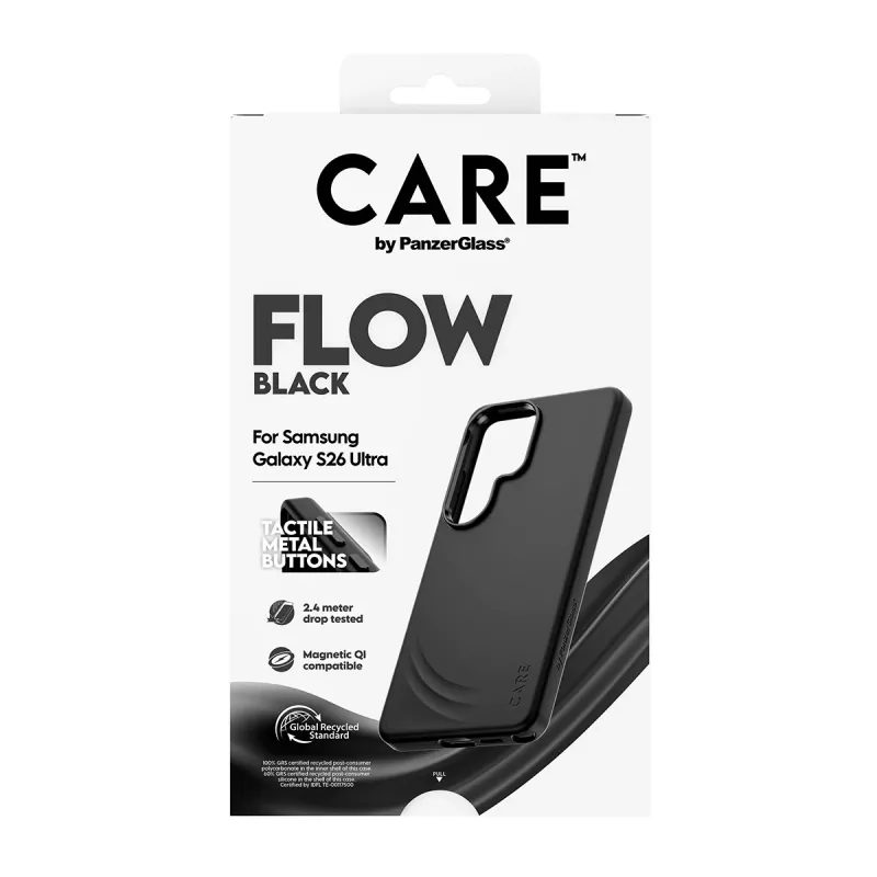 Capa PanzerGlass CARE™ by ® Flow Case preta c. Qi Samsung Galaxy S26 Ultra