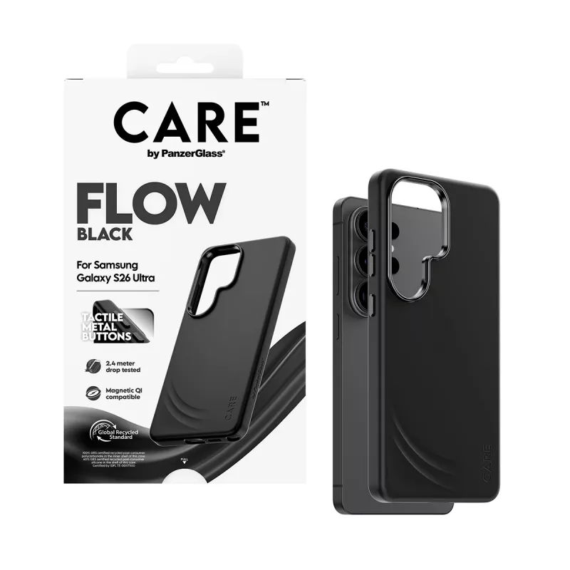 Capa PanzerGlass CARE™ by ® Flow Case preta c. Qi Samsung Galaxy S26 Ultra