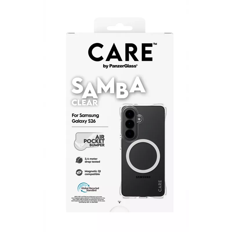 Capa de proteção PanzerGlass CARE Samba transparente com Qi branco para Samsung Galaxy S26