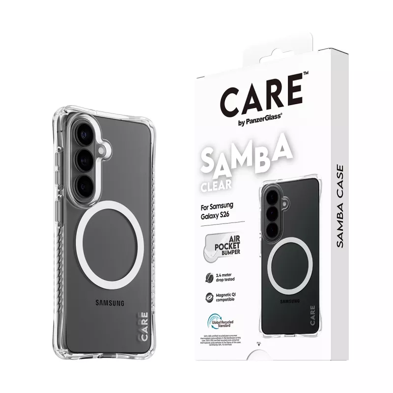 Capa de proteção PanzerGlass CARE Samba transparente com Qi branco para Samsung Galaxy S26