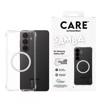 Capa PanzerGlass CARE™ by ® Samba transparente c. Qi branco Samsung Galaxy S26+