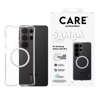 Capa PanzerGlass CARE™ by ® Samba transparente c. Qi branco Samsung Galaxy S26 Ultra