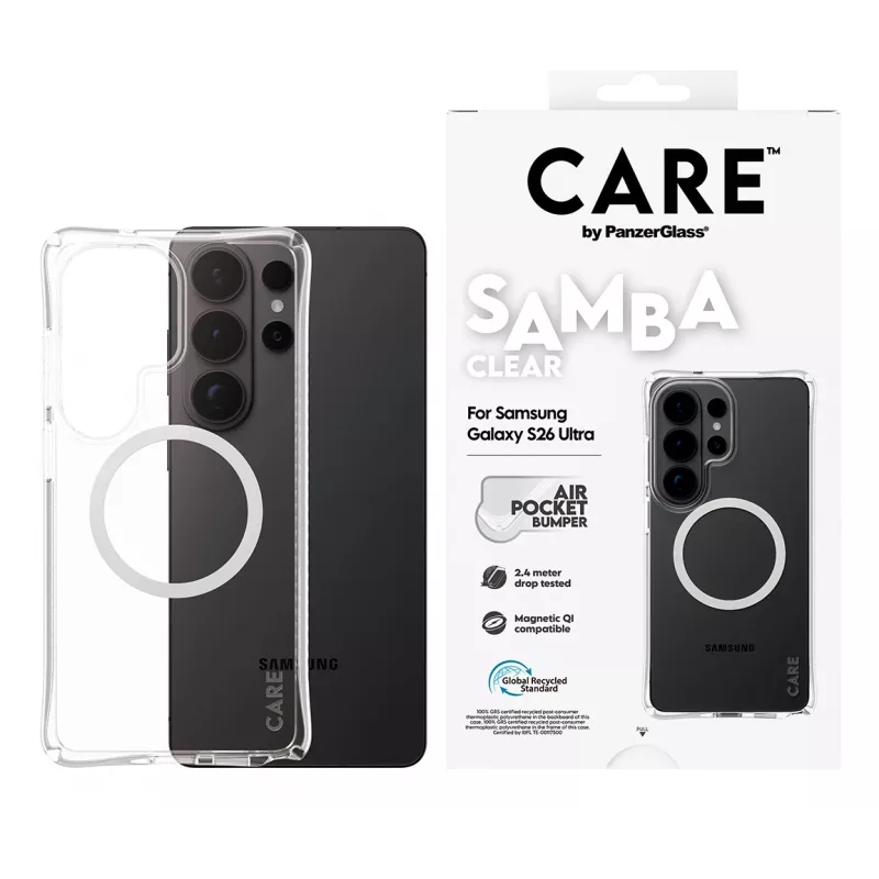 Capa PanzerGlass CARE™ by ® Samba transparente c. Qi branco Samsung Galaxy S26 Ultra