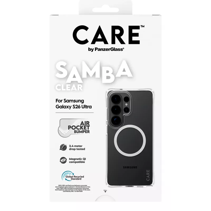 Capa PanzerGlass CARE™ by ® Samba transparente c. Qi branco Samsung Galaxy S26 Ultra
