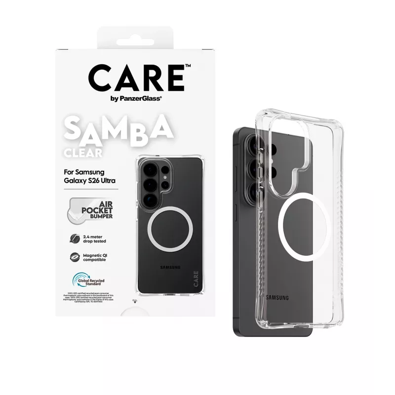 Capa PanzerGlass CARE™ by ® Samba transparente c. Qi branco Samsung Galaxy S26 Ultra
