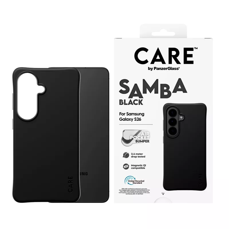 Capa PanzerGlass CARE™ by ® Samba preta c. Qi Samsung Galaxy S26