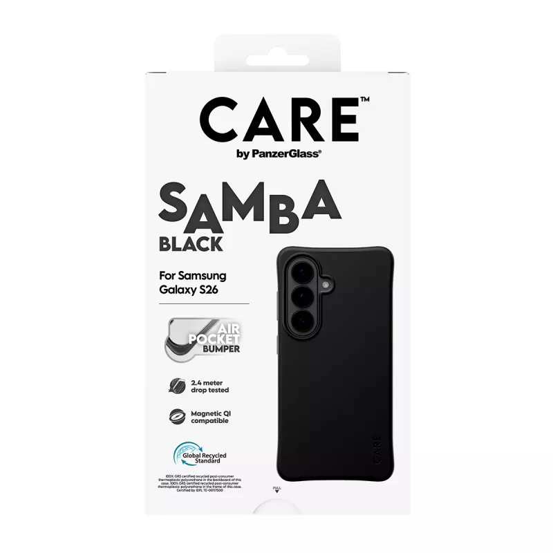 Capa PanzerGlass CARE™ by ® Samba preta c. Qi Samsung Galaxy S26