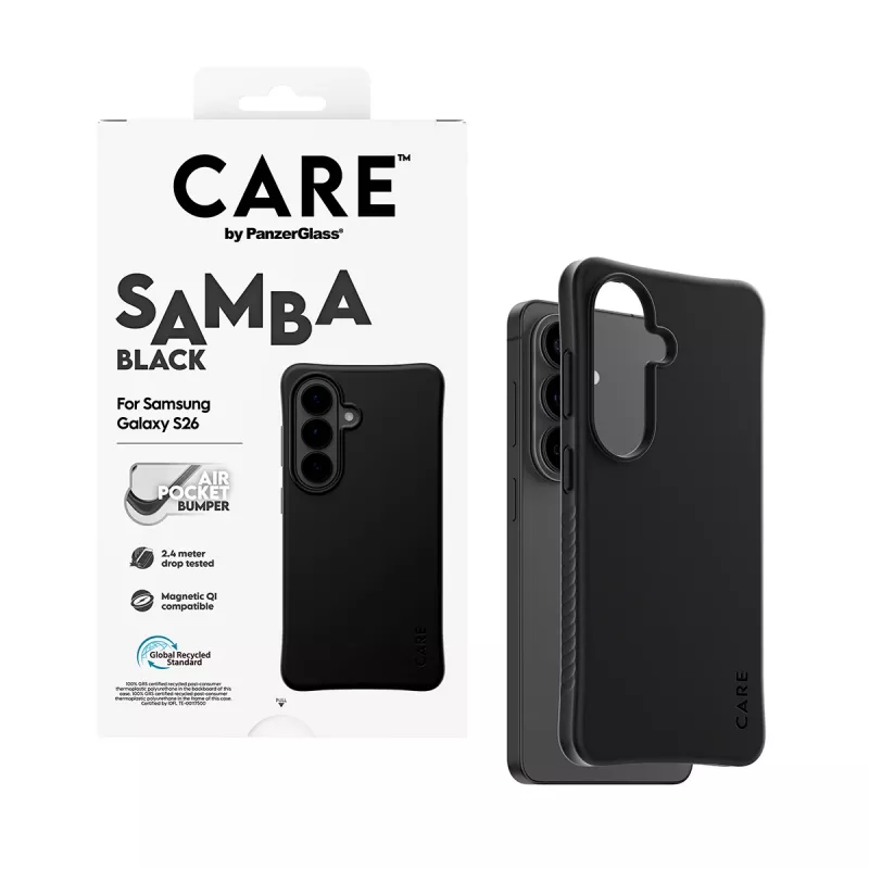 Capa PanzerGlass CARE™ by ® Samba preta c. Qi Samsung Galaxy S26