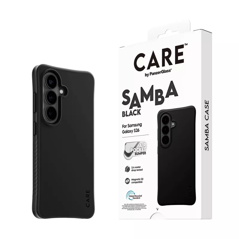 Capa PanzerGlass CARE™ by ® Samba preta c. Qi Samsung Galaxy S26