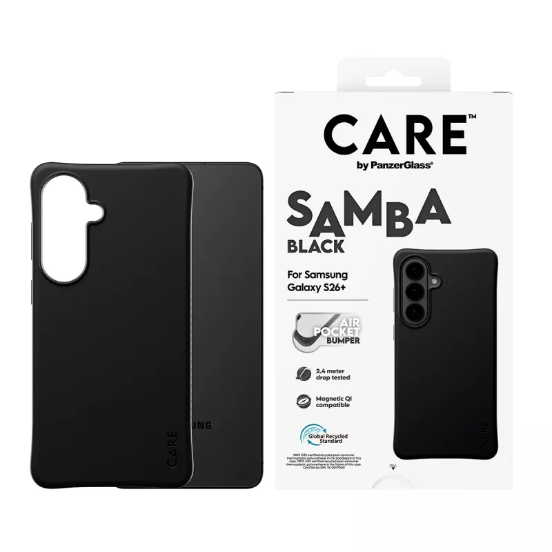 Capa PanzerGlass CARE™ by ® Samba preta c. Qi Samsung Galaxy S26+