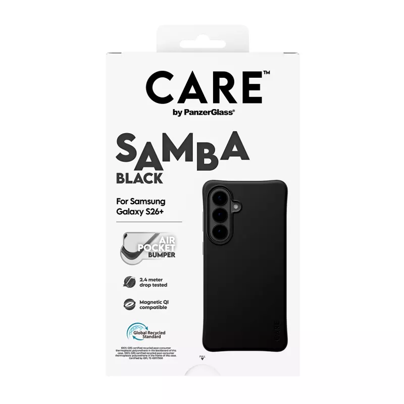 Capa PanzerGlass CARE™ by ® Samba preta c. Qi Samsung Galaxy S26+