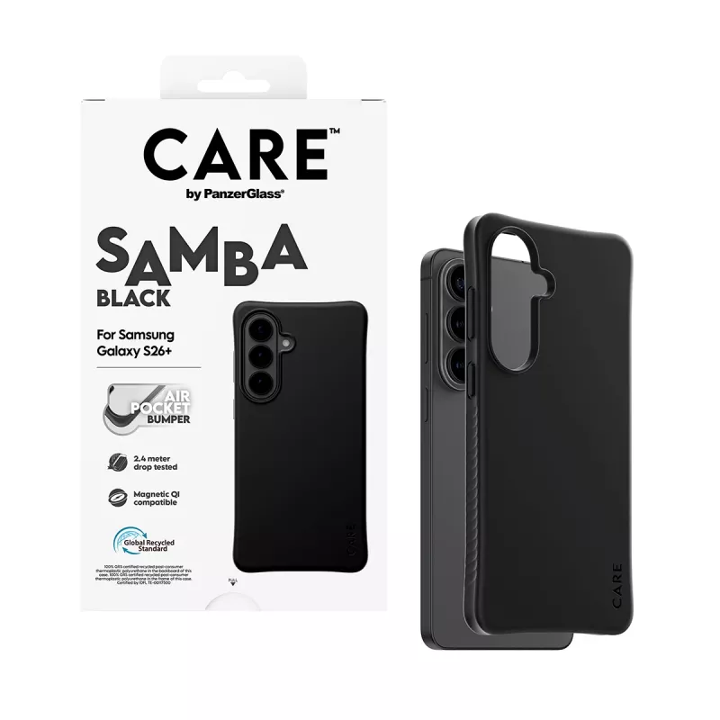 Capa PanzerGlass CARE™ by ® Samba preta c. Qi Samsung Galaxy S26+