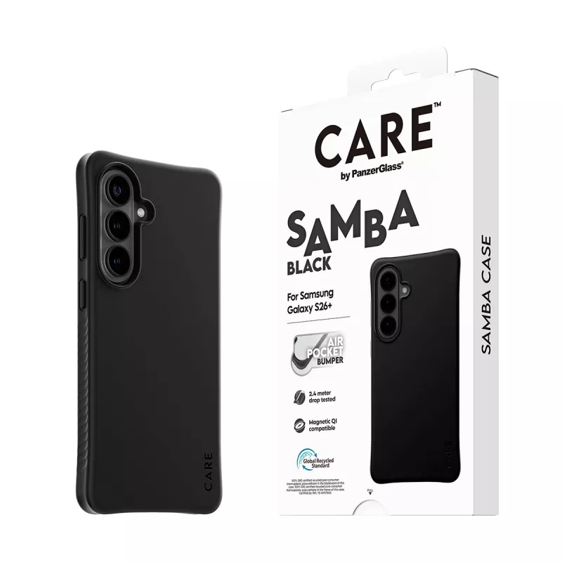 Capa PanzerGlass CARE™ by ® Samba preta c. Qi Samsung Galaxy S26+