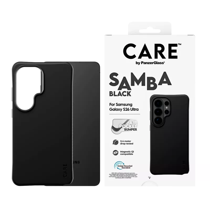 Capa PanzerGlass CARE™ by ® Samba preta c. Qi Samsung Galaxy S26 Ultra