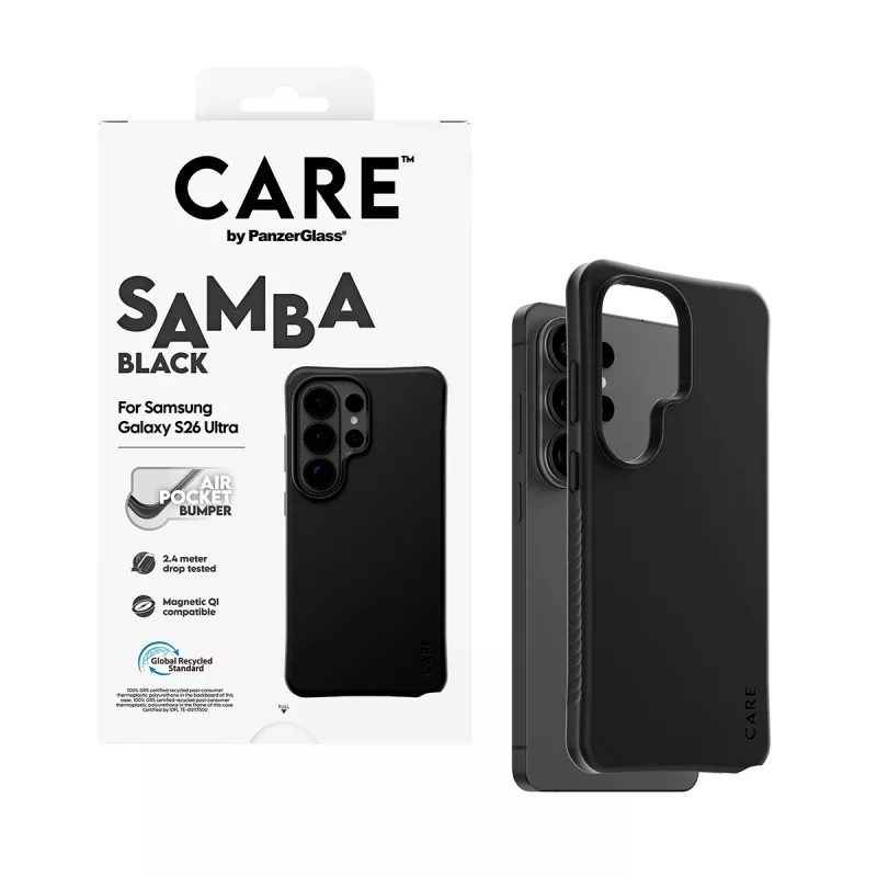 Capa PanzerGlass CARE™ by ® Samba preta c. Qi Samsung Galaxy S26 Ultra