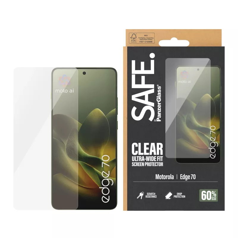 Película de proteção de ecrã PanzerGlass SAFE. by ® Motorola Edge 70 | Ultra-Wide Fit