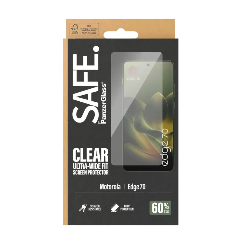 Película de proteção de ecrã PanzerGlass SAFE. by ® Motorola Edge 70 | Ultra-Wide Fit