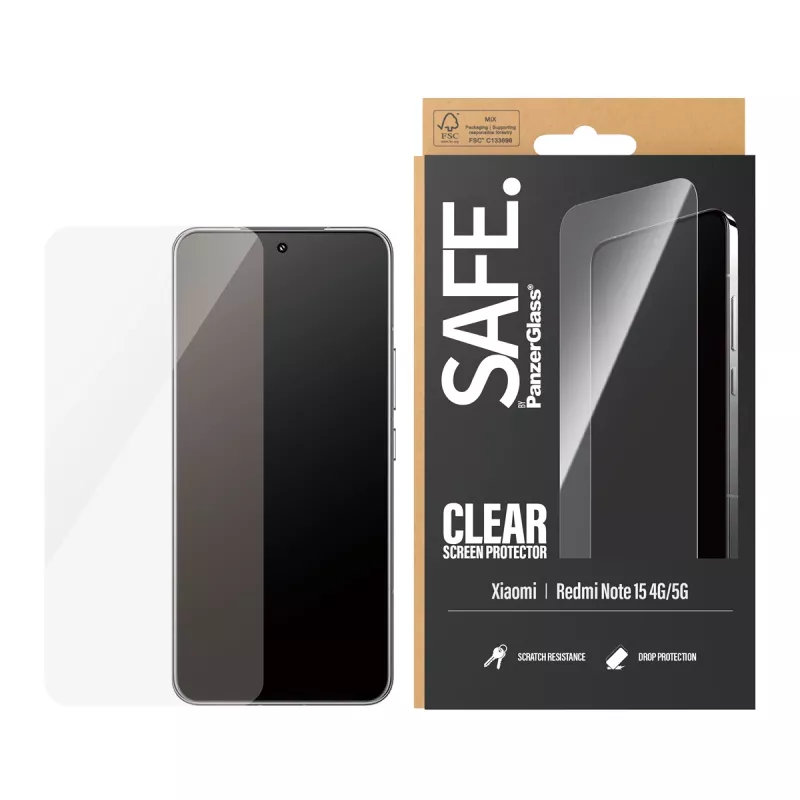 Película de proteção de ecrã PanzerGlass SAFE. by ® Xiaomi Redmi Note 15 4G | 5G | Ultra-Wide Fit