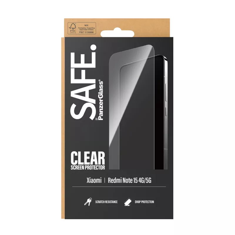 Película de proteção de ecrã PanzerGlass SAFE. by ® Xiaomi Redmi Note 15 4G | 5G | Ultra-Wide Fit