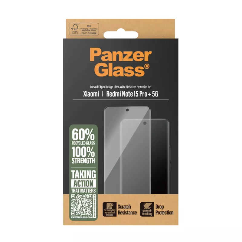 Proteção de ecrã PanzerGlass® Xiaomi Redmi Note 15 Pro+ 5G | Ultra-Wide Fit