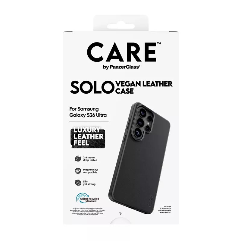 Capa PanzerGlass CARE Solo para Samsung Galaxy S26 Ultra, preta, compatível com Qi