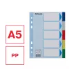 Separadores ESSELTE 5 partes A5 polipropileno colorido, para arquivar e indexar