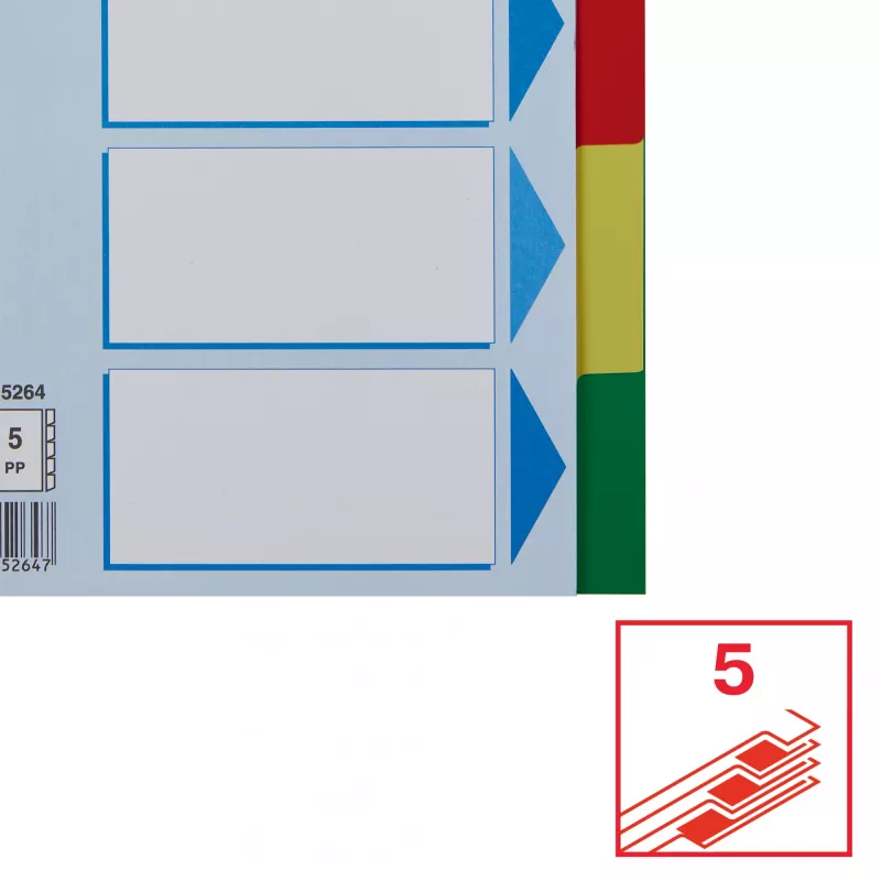 Separadores ESSELTE 5 partes A5 polipropileno colorido, para arquivar e indexar