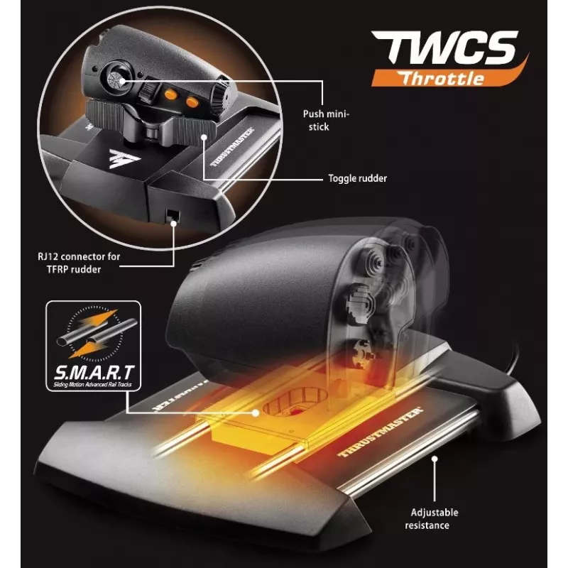 Joystick Thrustmaster T-16000M FCS Flight Pack preto USB analógico/digital MAC, PC