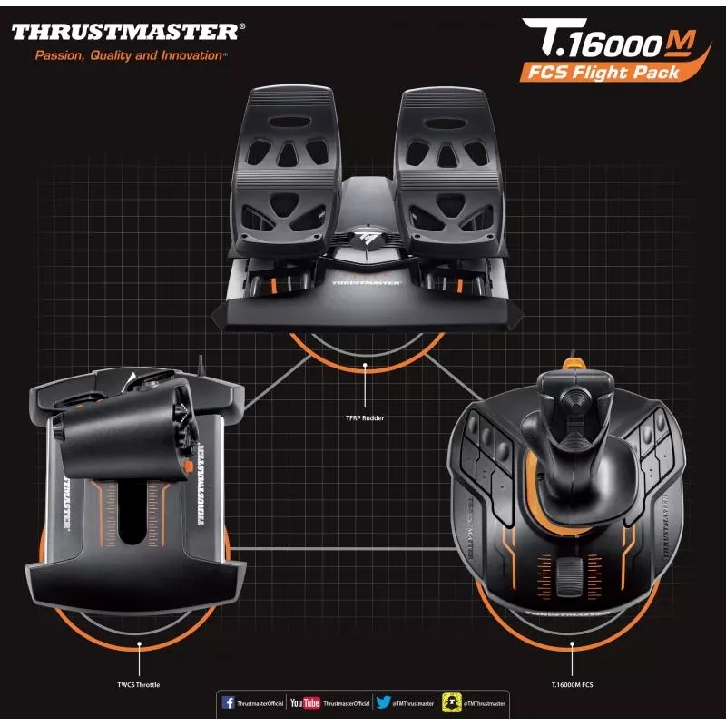 Joystick Thrustmaster T-16000M FCS Flight Pack preto USB analógico/digital MAC, PC